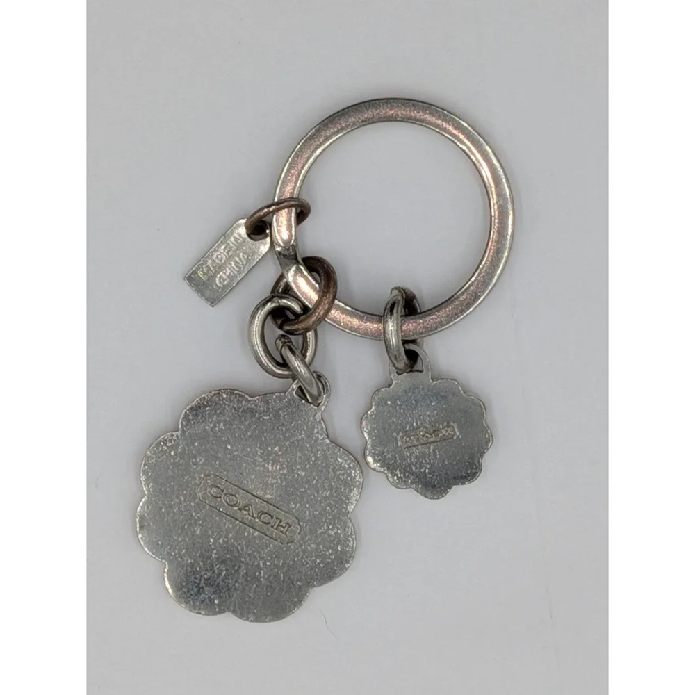 Coach Floral Patchwork Keychain Vintage Silver Multicolor Signature Bag Charm